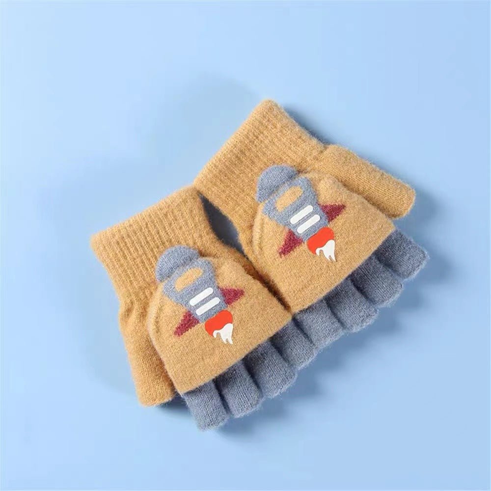 Half Finger Dual-Purpose Printed High Quality Winter Gloves for Kids