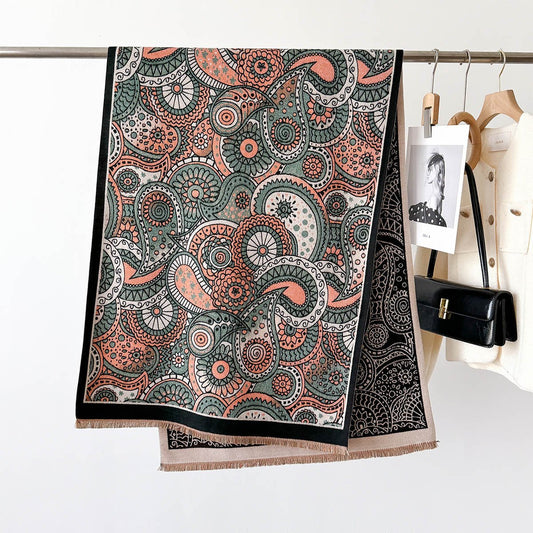 Women's Retro Design Paisley Pattern Premium Winter Shawl Scarves