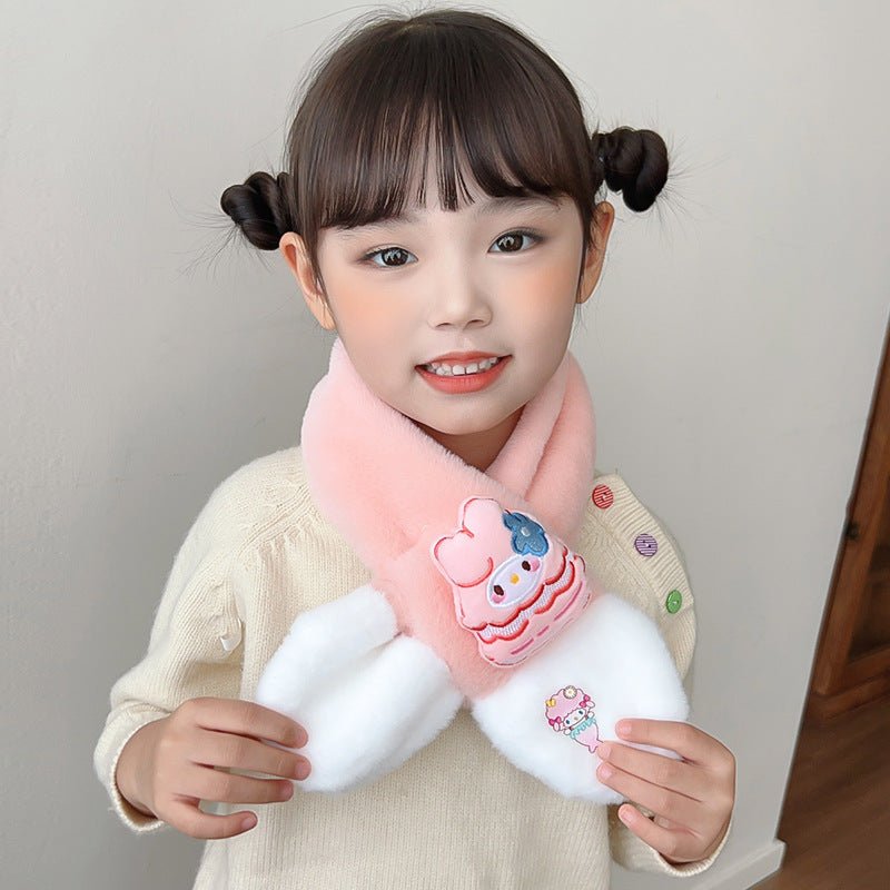 Winter Cute Plush Warm Cross Muffler for Kids