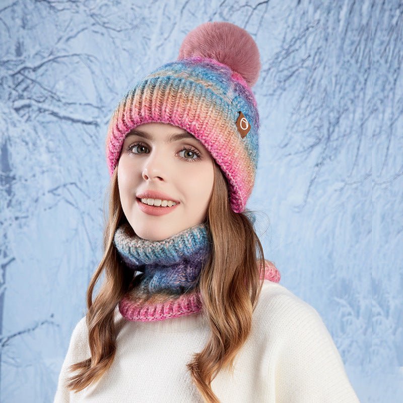 Two-piece Set Thick Fleece and Gradient Color knitted Beanie Scarf