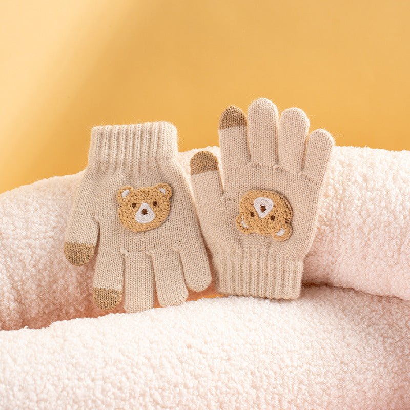 Full-Finger Wool Knitted Winter Gloves for Kids