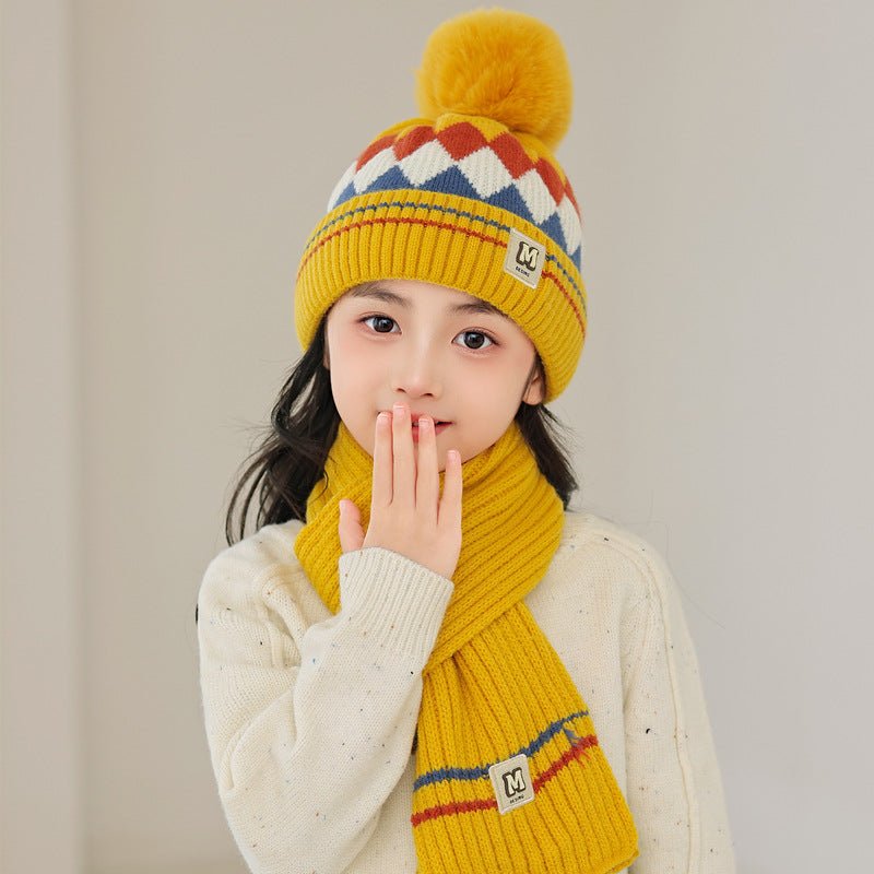 Children's Thick Wool Pullover Winter Cap and Muffler Set