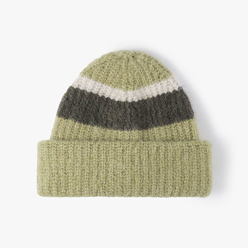 Double cuffed thickened wool color-blocked knitted hats