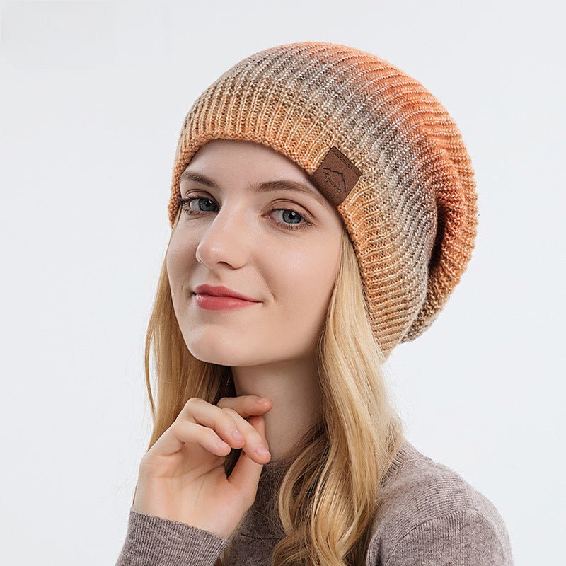 Gradient Tie-dye Style knitted Warm Beanie Cap For Women