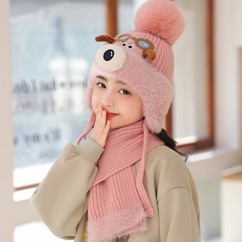 Children's Thich Cute knitted Warm Hat and Muffler Set