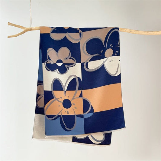 Elegant Color Block Floral Design Luxury Winter Shawl Scarves