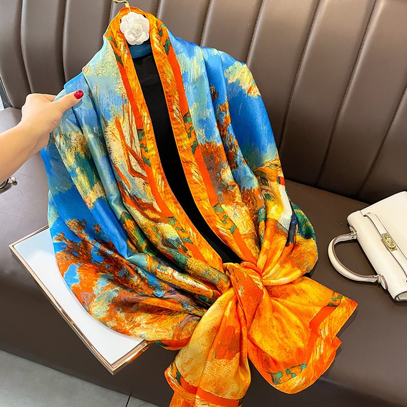 Women's Stylish Sun Protection Colorful Satin Silk Scarf