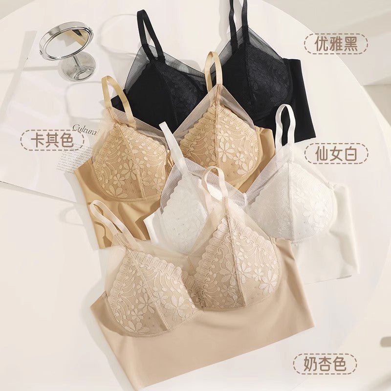 French Style Lace Integrated Suspender Padding Bra