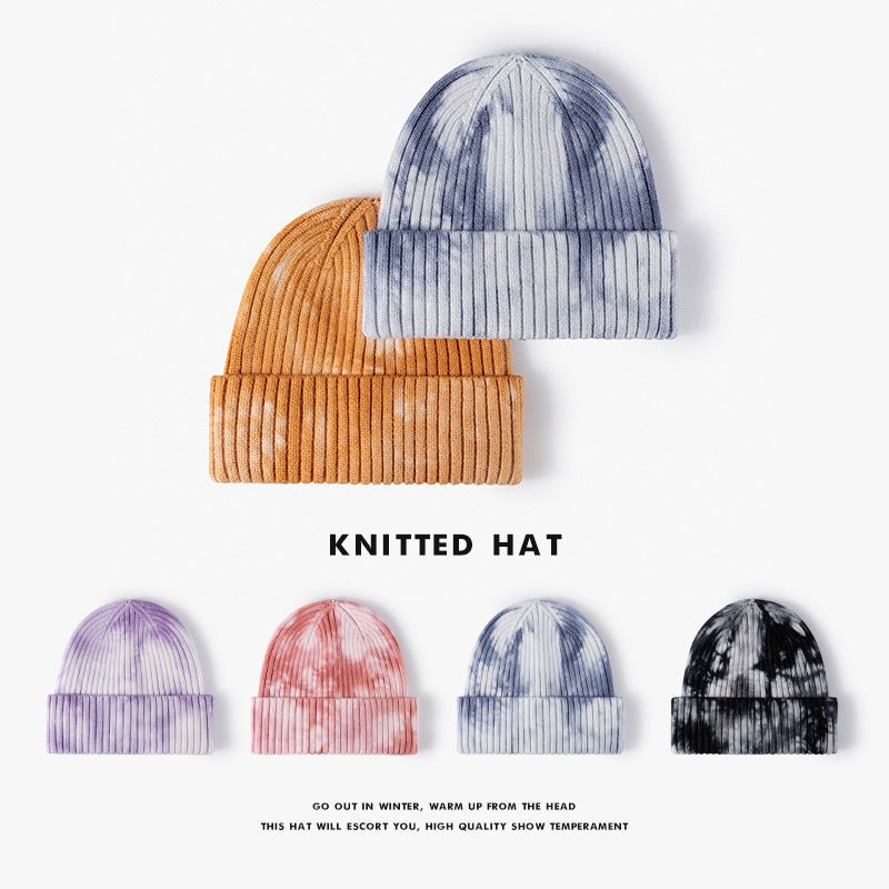 Winter outdoor tie-dye knitted beanie