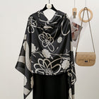 Black & White Floral Design High Quality Women's Silk Scarf