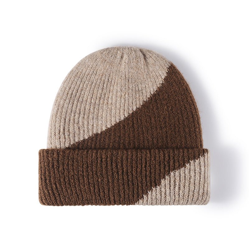 Winter Outdoor Warm Thickened Color-Blocked Wool Knit Beanie