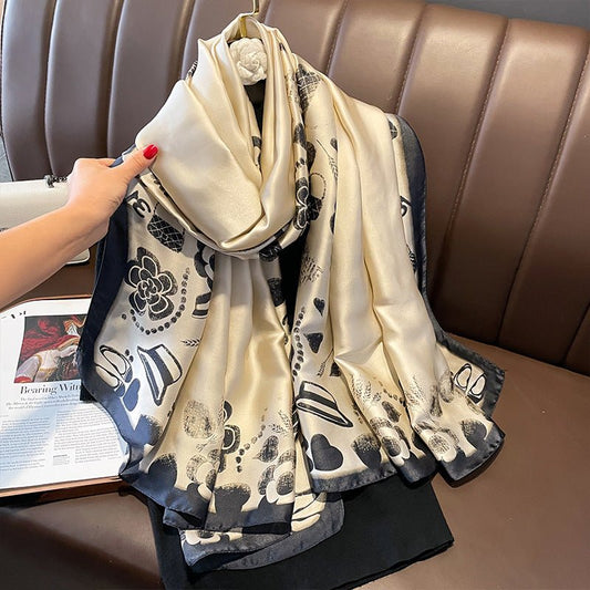 Elegant Design Luxury Floral Satin Silk Scarf