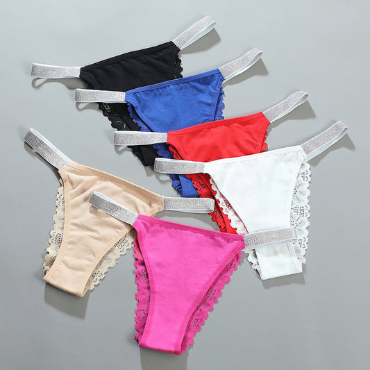 Solid Colour High Stretch Silver Ribbon Women's Thong Panties