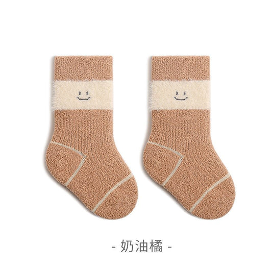 All Seasons Thick Velvet Cute Smiley Design Baby Socks