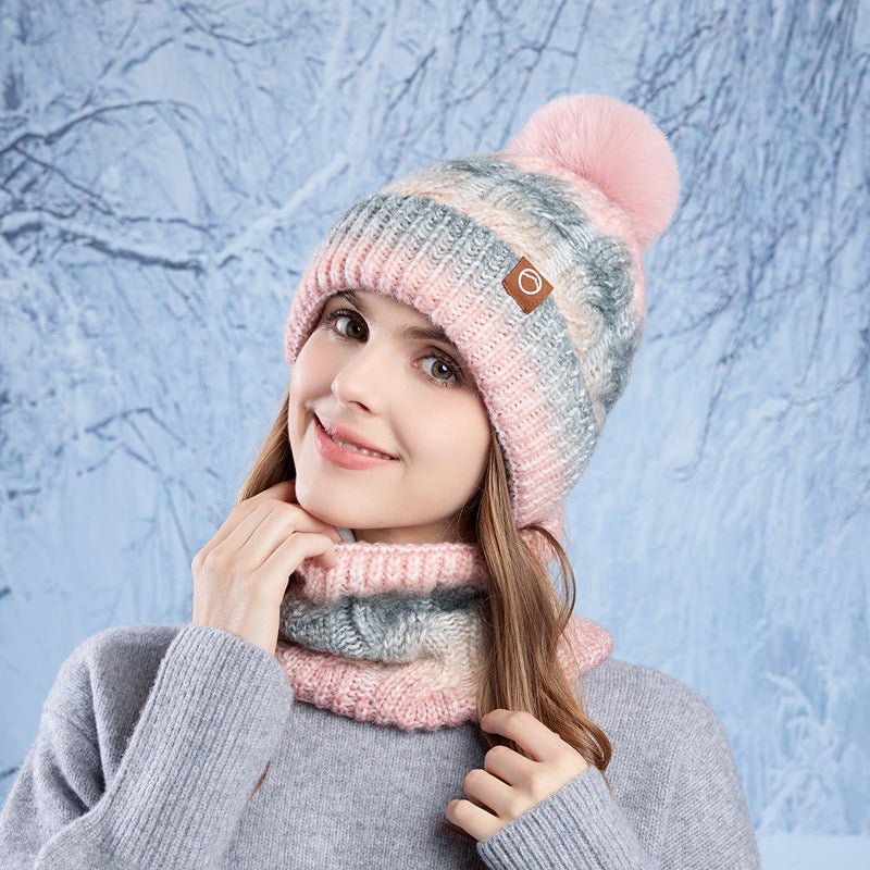 Two-piece Set Thick Fleece and Gradient Color knitted Beanie Scarf