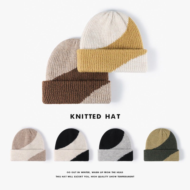 Winter Outdoor Warm Thickened Color-Blocked Wool Knit Beanie