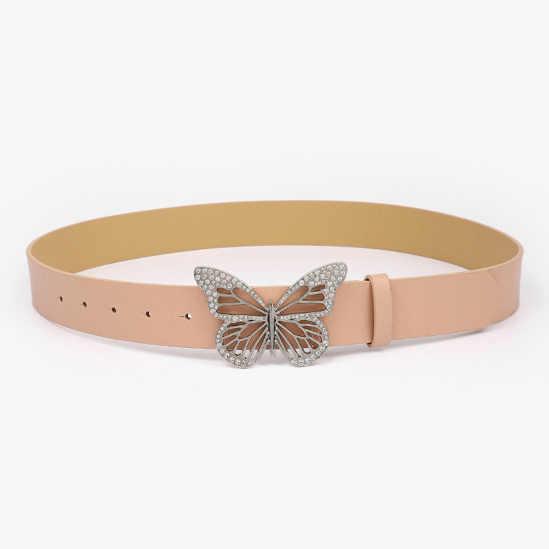 Butterfly Rhinestone Buckle Adjustable Waist Belt For Ladies