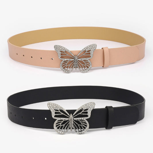 Butterfly Rhinestone Buckle Adjustable Waist Belt For Ladies