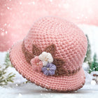 Knitted Female Three-Dimensional Flower Plush Winter Hats