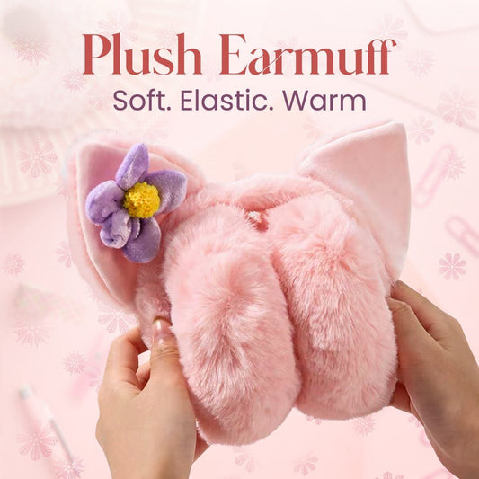 Cold Protection Cute Flower Plush Folding Earmuffs