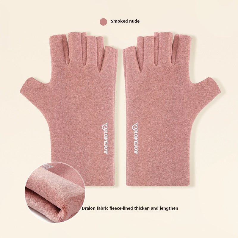 High Quality Inner Velvet Fleece Warm Half Finger Hand Gloves