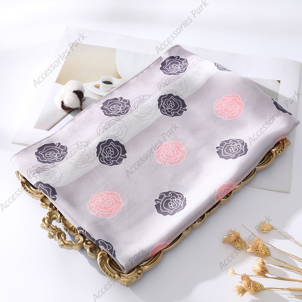 Korean Version Wild Camellia Printed Satin Silk Scarf