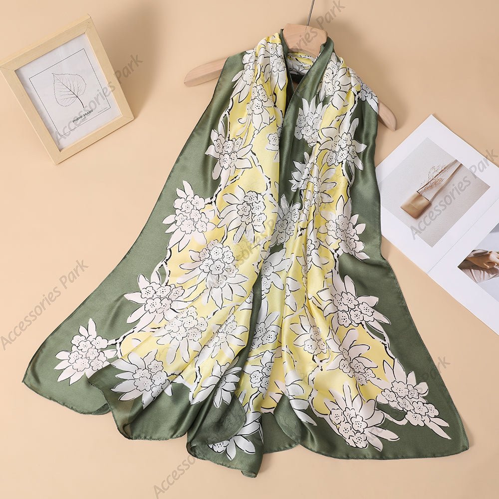 Floral Design Printed Women's Satin Silk Scarf