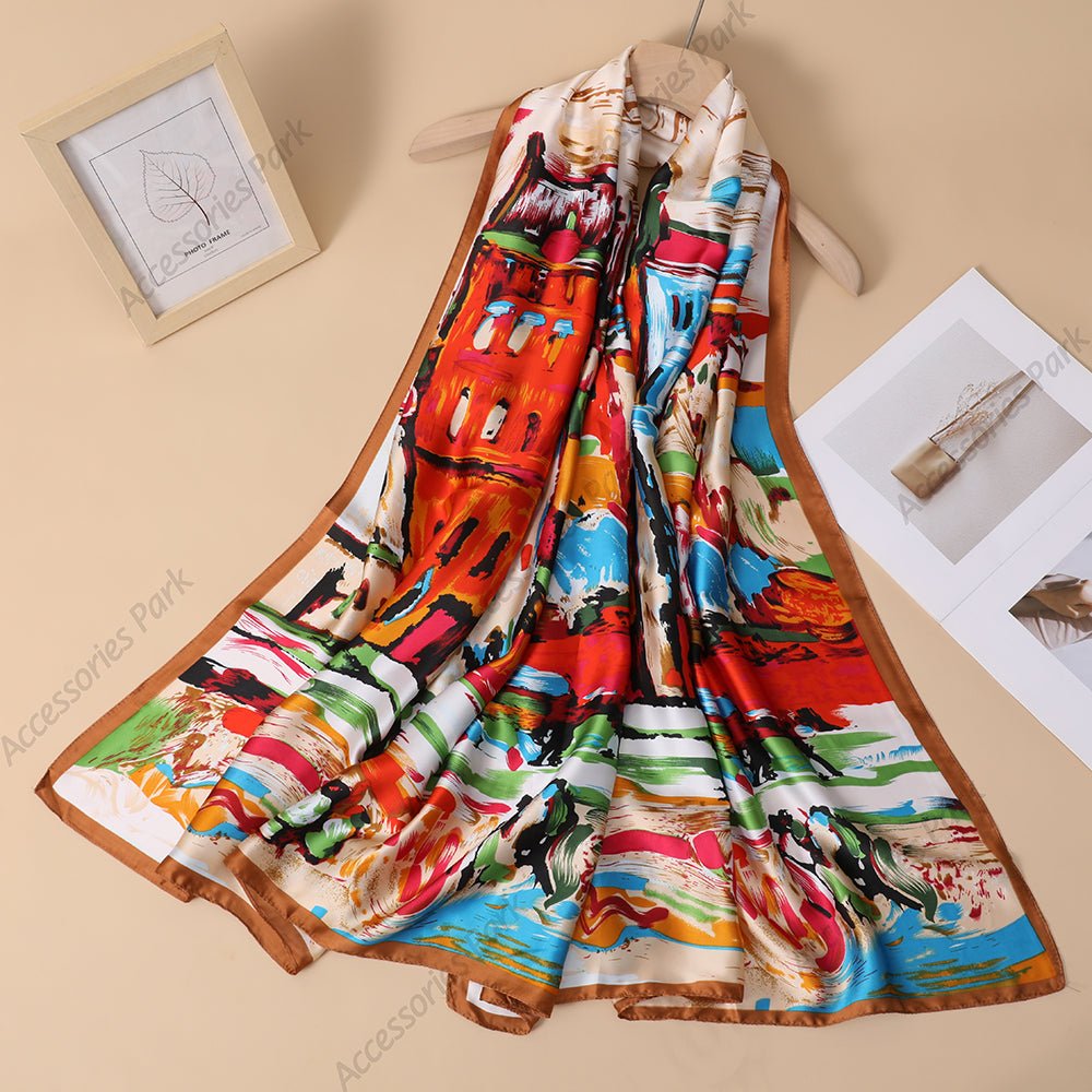 Multicolor Retro Style Women's Satin Silk Scarf