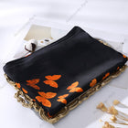 Spring and Summer, Butterfly Printed Black Satin Silk Scarf