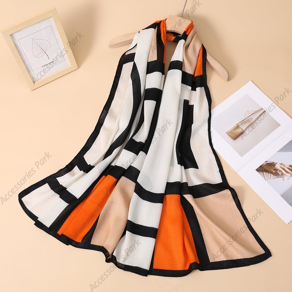 Color Block Pattern Premium Quality Viscose Long Scarf