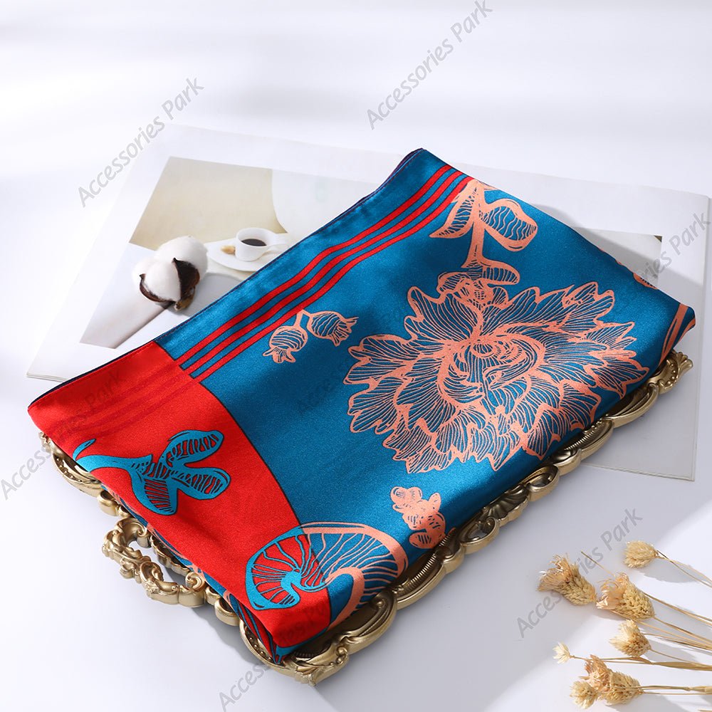 Multicolor Floral Printed High-Quality Satin Silk Scarf