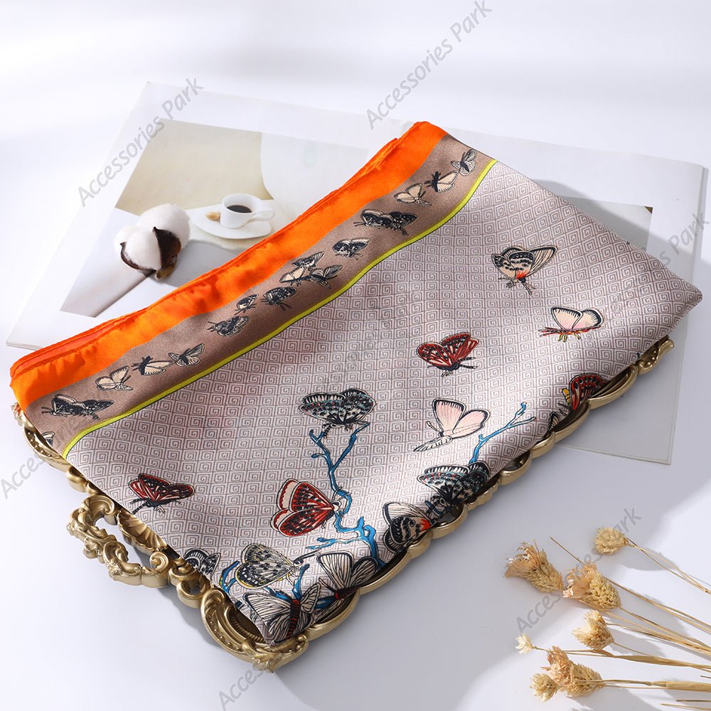 Beautiful Wild Butterfly Printed Silky Smooth Satin Silk Scarves