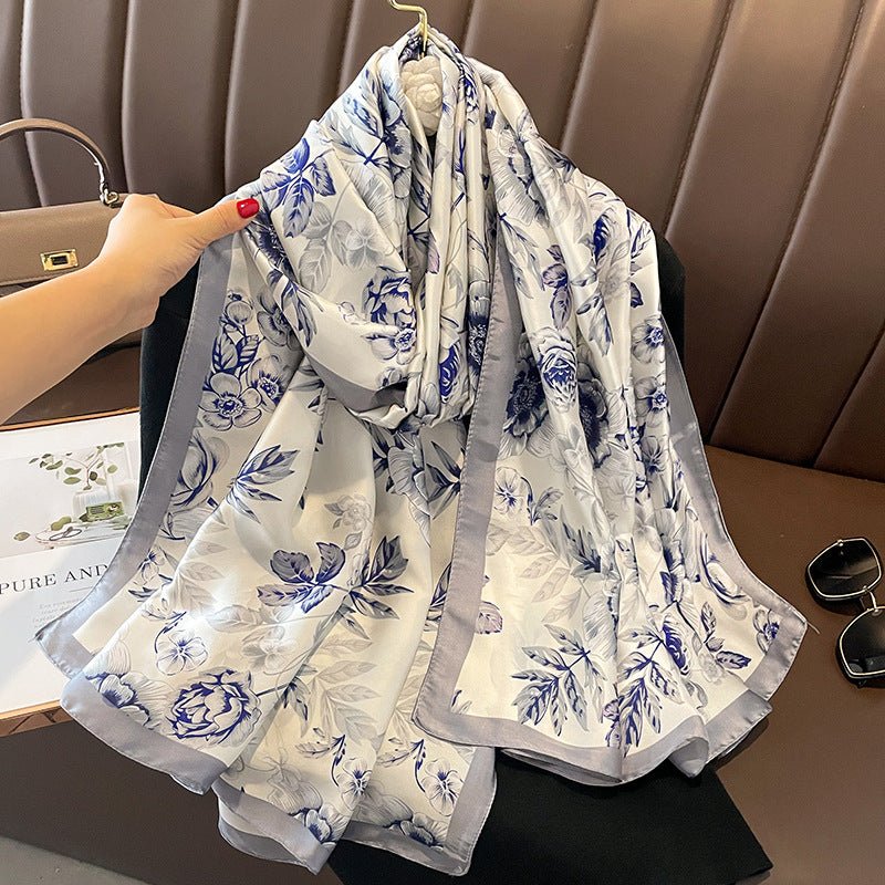 Silky Smooth Multicolor Floral Design Satin Summer Scarves