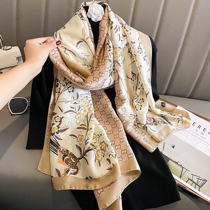 Middle Aged Luxury  Floral Design Women's Satin Silk Scarves