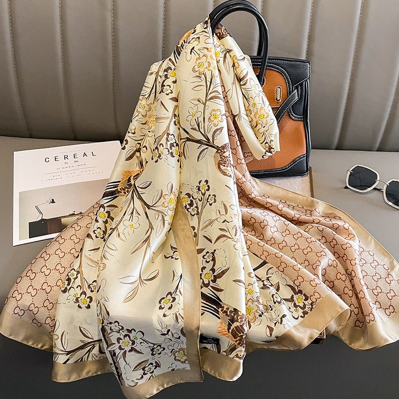 Middle Aged Luxury  Floral Design Women's Satin Silk Scarves