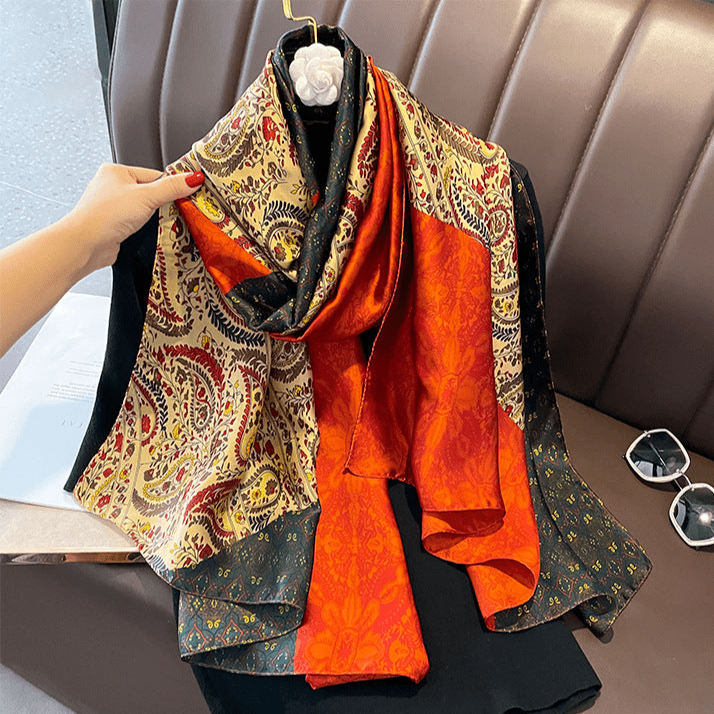 Middle Aged Traditional Design Multicolor Satin Silk Scarf