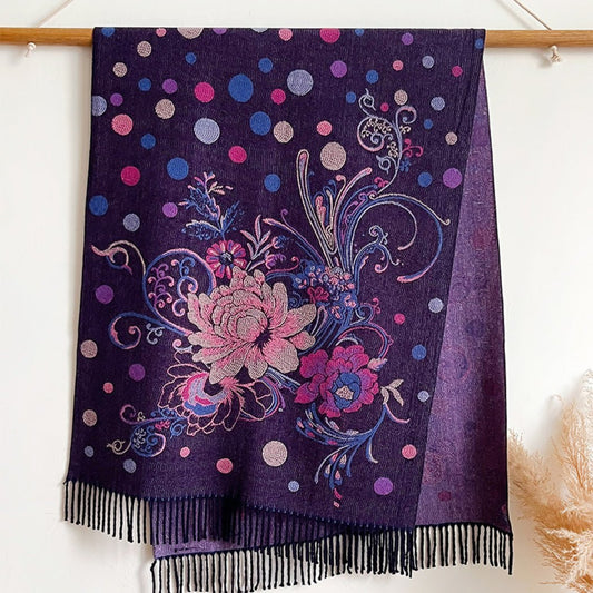 Women's Cashmere Design Winter Shawl Scarf with Embroidery Flowers