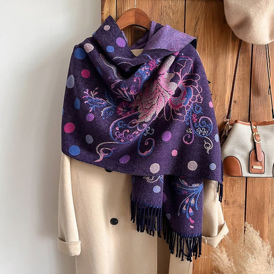 Women's Cashmere Design Winter Shawl Scarf with Embroidery Flowers