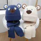 Children's Cute bear Double-sided Knitted Cap and Muffler Set