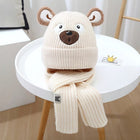 Children's Cute bear Double-sided Knitted Cap and Muffler Set