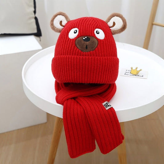 Children's Cute bear Double-sided Knitted Cap and Muffler Set