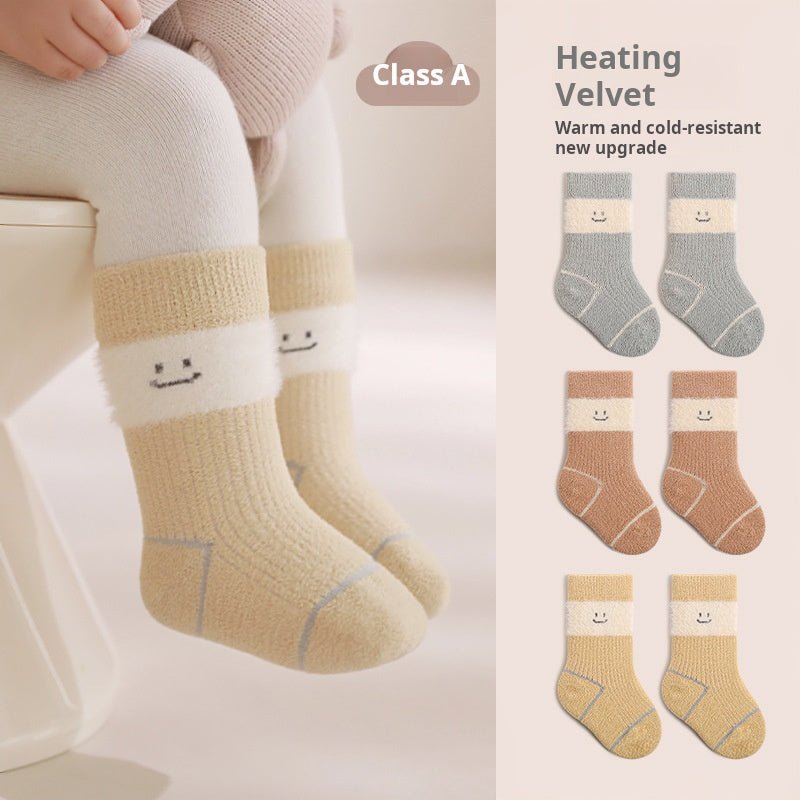 Winter Thick Velvet Warm Cute Smiley Design Baby Socks