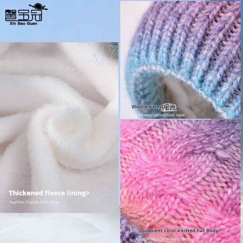 Two-piece Set Thick Fleece and Gradient Color knitted Beanie Scarf