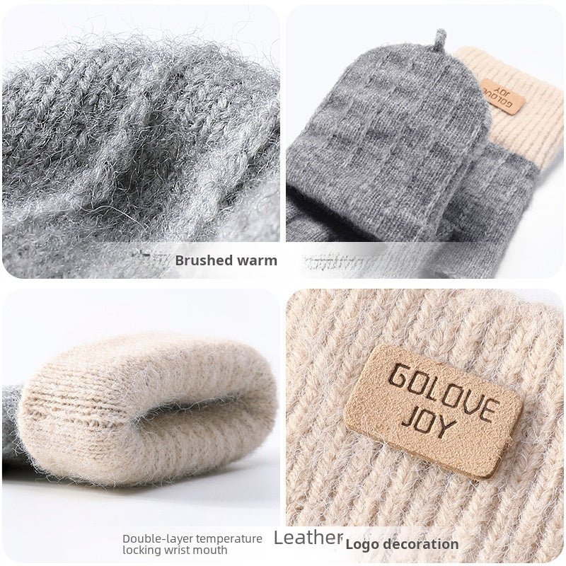 Winter knitted Women's Half Finger Outdoor Cold Protection Hand Gloves