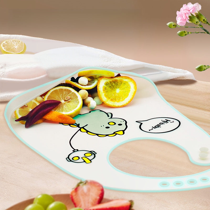 Washable Thin Children's silicone Bib with Cute Cartoon Painting