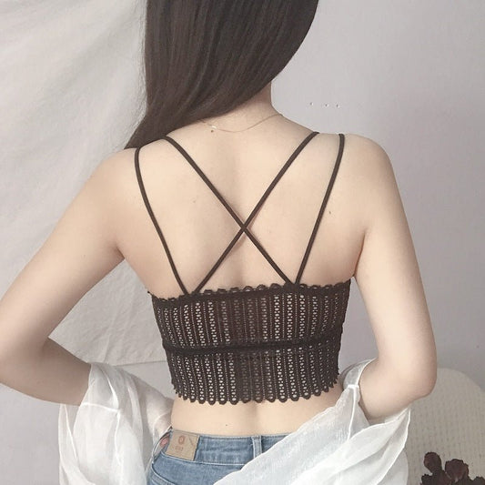 Summer New Deep V-Lace Beauty Back Cross Strap Ladies Underwear Wrap Chest Bra