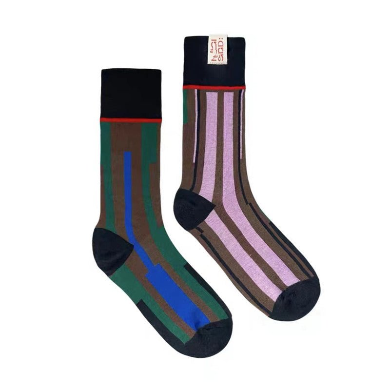 Trendy European Style Mid-tube Color Stitching Cotton socks