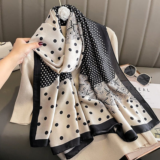 Korean Version Polka Dot Design Satin Silk Scarf