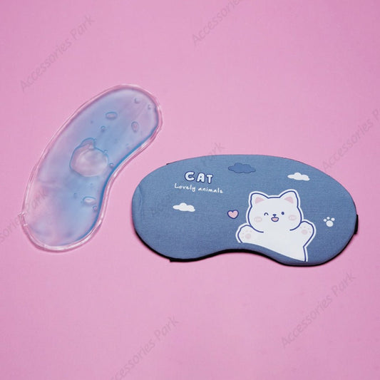 Blue color cat sleeping eye mask with cooling gel